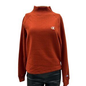 Champion Womens Mock Neck Logo‎ Long Sleeve Split Hem Pullover Sweatshirt Red XS